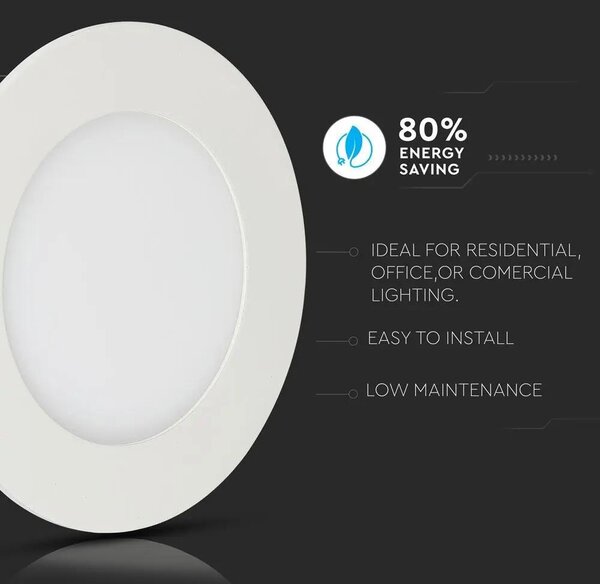 V-TAC süllyeszthető mennyezeti kerek LED panel 12W meleg fehér - SKU 712