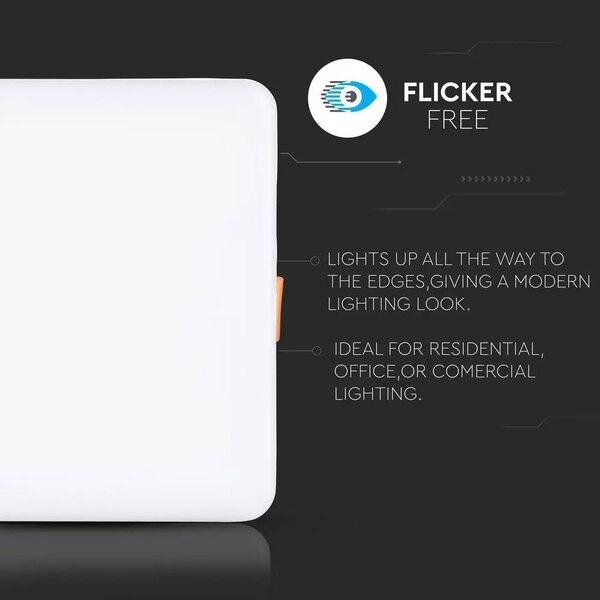 V-TAC süllyeszthető mennyezeti szögletes LED panel 12W hideg fehér - SKU 732