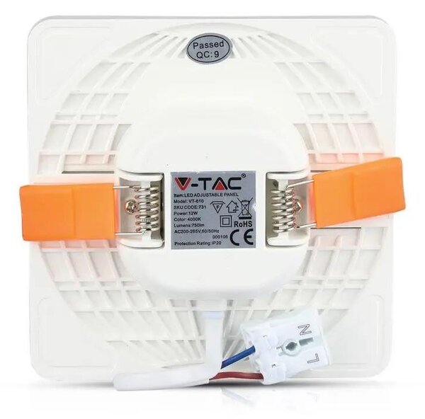 V-TAC süllyeszthető mennyezeti szögletes LED panel 12W hideg fehér - SKU 732