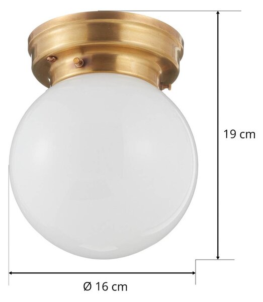 Berliner Messinglampen mennyezeti lámpa D99-115 op B opál üveg ernyővel, dimmelhető, Sárgaréz / arany, Folyosó, Sárgaréz, Antik