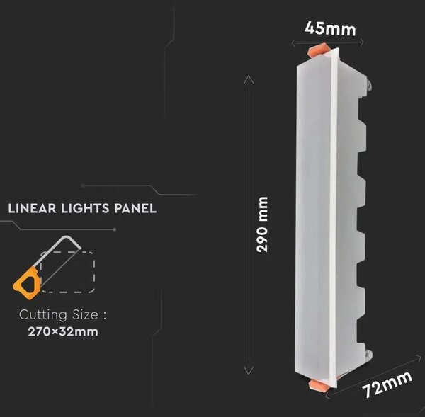 V-TAC süllyeszthető mennyezeti hosszúkás LED panel 20W hideg fehér - SKU 6415