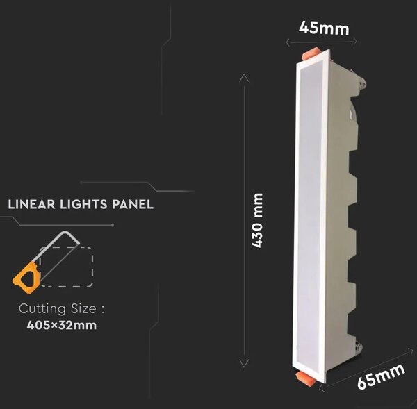 V-TAC süllyeszthető mennyezeti hosszúkás LED panel 30W meleg fehér - SKU 6407