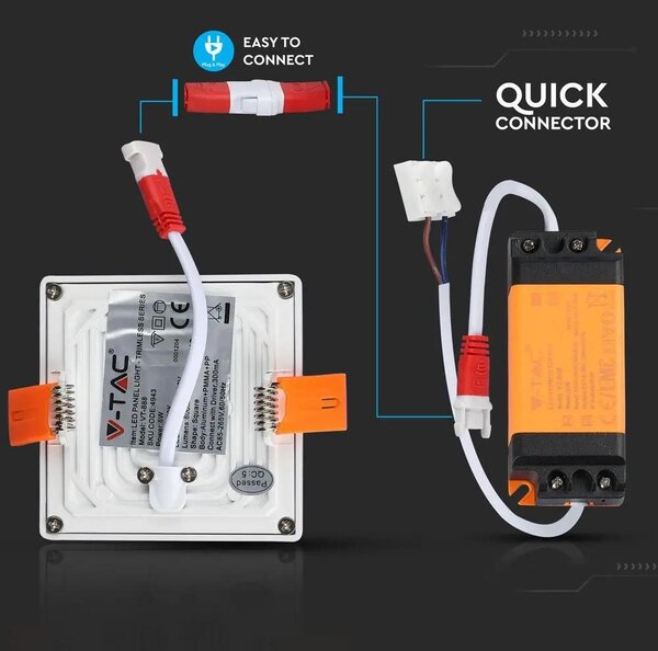 V-TAC süllyeszthető mennyezeti szögletes LED panel vékony kerettel 8W meleg fehér - SKU 4943