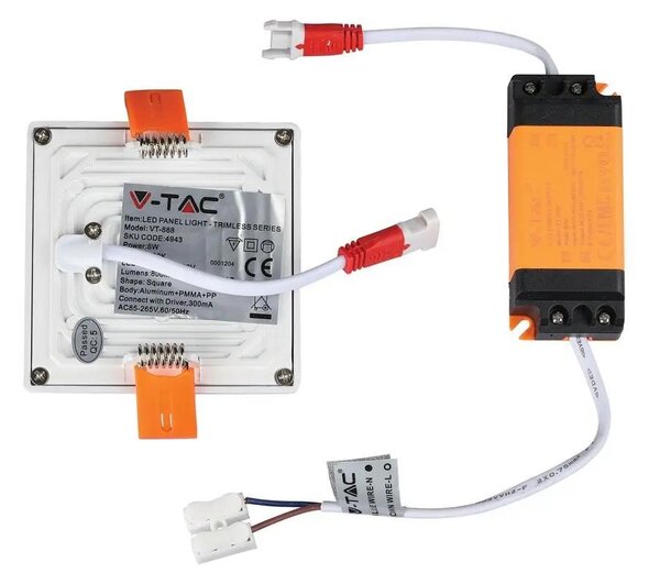 V-TAC süllyeszthető mennyezeti szögletes LED panel vékony kerettel 8W meleg fehér - SKU 4943