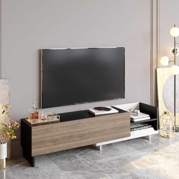Parion TV-állvány, fehér-fekete, 165 cm