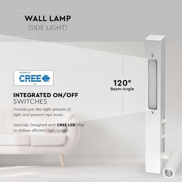 V-TAC fali LED olvasólámpa fehér 3+6W meleg fehér - SKU 211488