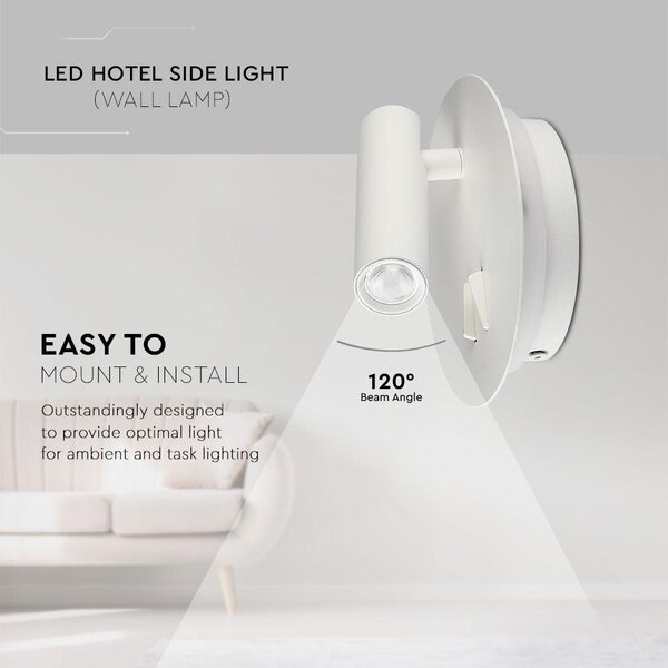 V-TAC fali LED COB olvasólámpa fehér 3+6W meleg fehér - SKU 211489