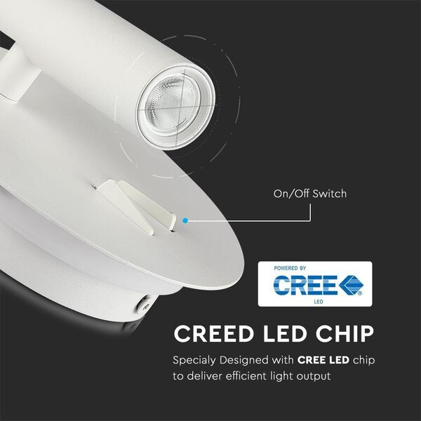 V-TAC fali LED COB olvasólámpa fehér 3+6W meleg fehér - SKU 211489