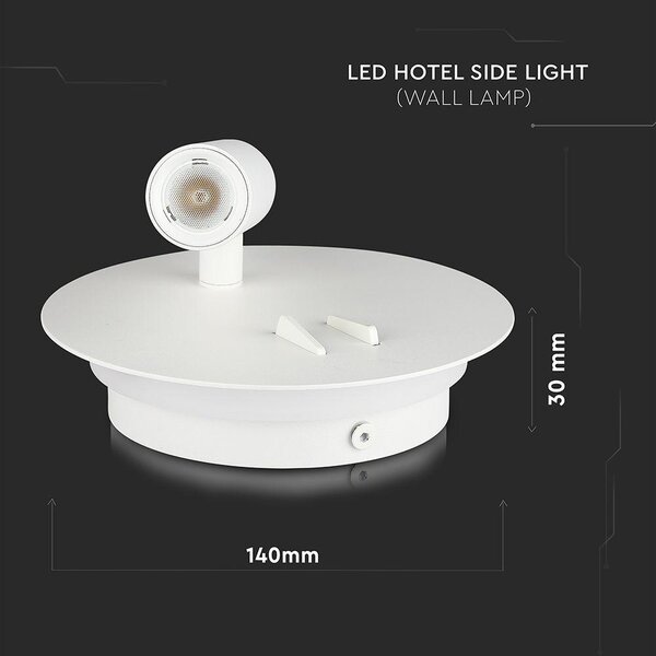 V-TAC fali LED COB olvasólámpa fehér 3+6W meleg fehér - SKU 211489