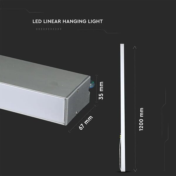 V-TAC ezüst mennyezetre függeszthető lineáris LED lámpa 120cm 40W hideg fehér - SKU 601