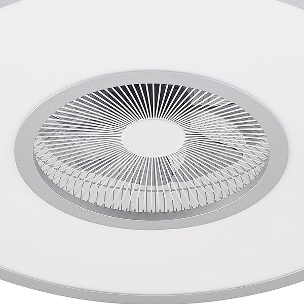 Lindby LED mennyezeti ventilátor Romea, kerek, DC, csendes, 60 cm, dimmelhető, Alu / szürke / cink, Nappali / Étkező, Műanyag, Modern
