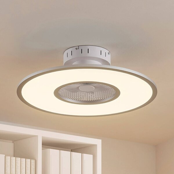 Lindby LED mennyezeti ventilátor Romea, kerek, DC, csendes, 60 cm, dimmelhető, Alu / szürke / cink, Nappali / Étkező, Műanyag, Modern