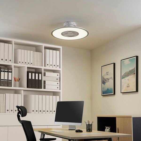 Lindby LED mennyezeti ventilátor Romea, kerek, DC, csendes, 60 cm, dimmelhető, Alu / szürke / cink, Nappali / Étkező, Műanyag, Modern