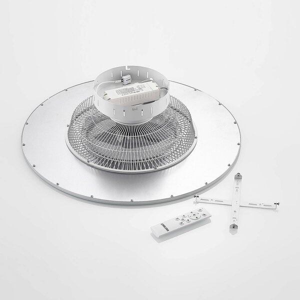 Lindby LED mennyezeti ventilátor Romea, kerek, DC, csendes, 60 cm, dimmelhető, Alu / szürke / cink, Nappali / Étkező, Műanyag, Modern