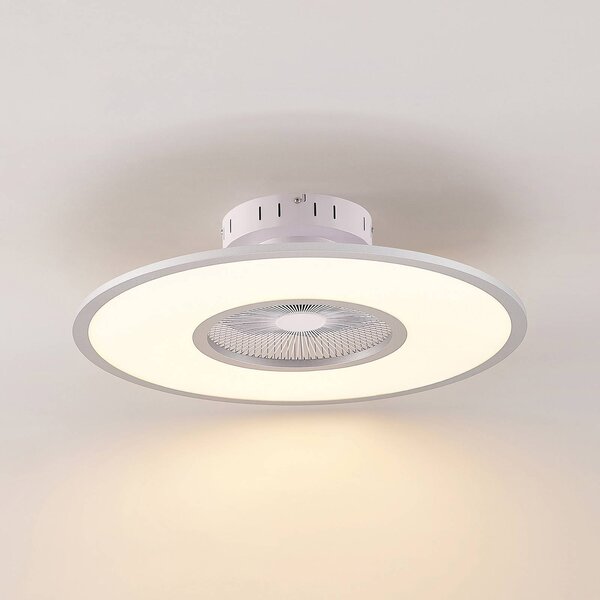 Lindby LED mennyezeti ventilátor Romea, kerek, DC, csendes, 60 cm, dimmelhető, Alu / szürke / cink, Nappali / Étkező, Műanyag, Modern