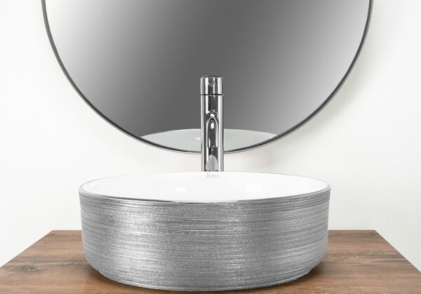 Rea Sami Brush Silver, pultra szerelhető mosdó 360x360x115 mm, ezüst-fehér, REA-U3304