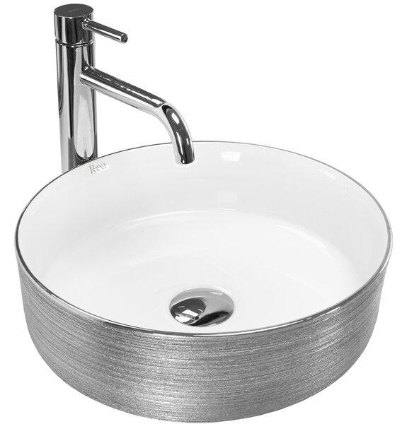 Rea Sami Brush Silver, pultra szerelhető mosdó 360x360x115 mm, ezüst-fehér, REA-U3304