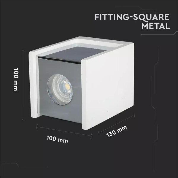 V-TAC GU10 LED falon kívüli lámpatest, fehér+króm - SKU 3116