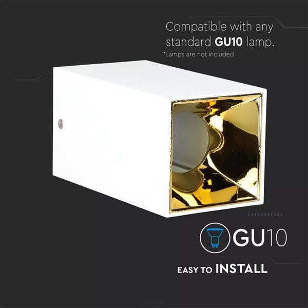 V-TAC GU10 LED falon kívüli lámpatest, fehér+arany - SKU 8586