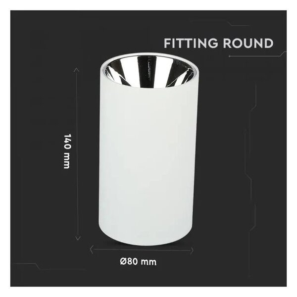 V-TAC GU10 LED falon kívüli lámpatest, fehér+króm - SKU 8590