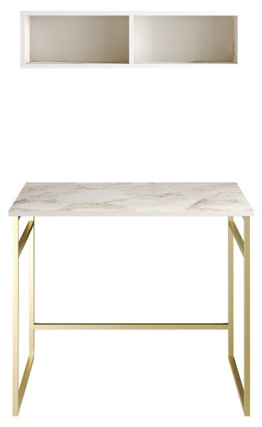 Gama íróasztal, fehér-arany, 90 cm