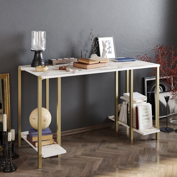 Reader íróasztal, fehér-arany, 125 cm