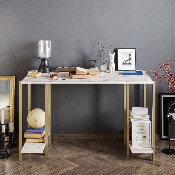 Reader íróasztal, fehér-arany, 125 cm
