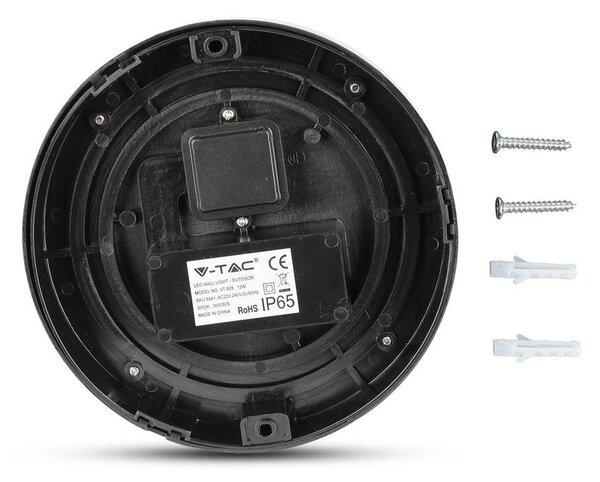 V-TAC 12W kültéri, kerek fali LED lámpa meleg fehér - SKU 8541