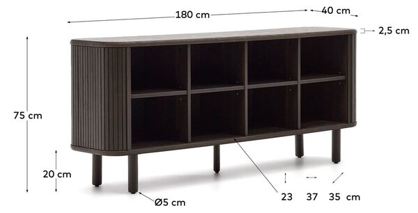 Sötétbarna alacsony komód tolóajtóval, kőrisfa dekorral 180x75 cm Mailen – Kave Home