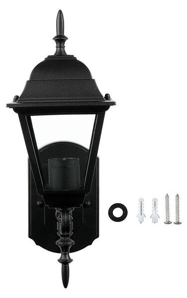 V-TAC régi stílusú 40cm magas kültéri fali lámpa, matt fekete, E27 foglalattal - SKU 7519