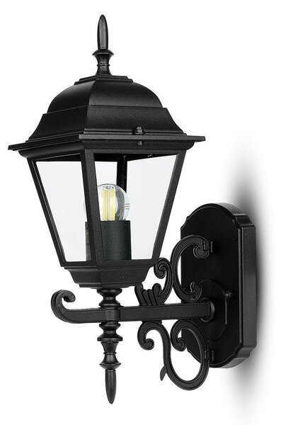 V-TAC régi stílusú 40cm magas kültéri fali lámpa, matt fekete, E27 foglalattal - SKU 7519