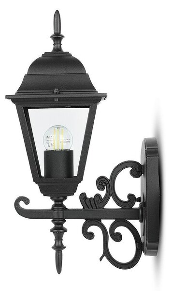 V-TAC régi stílusú 40cm magas kültéri fali lámpa, matt fekete, E27 foglalattal - SKU 7519