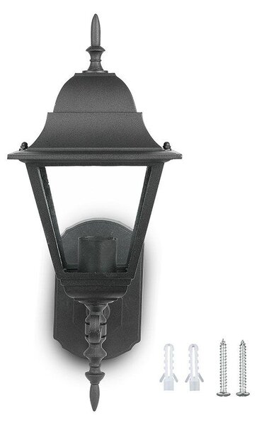 V-TAC régi stílusú, 44cm magas kültéri fali lámpa, matt fekete, E27 foglalattal - SKU 7521