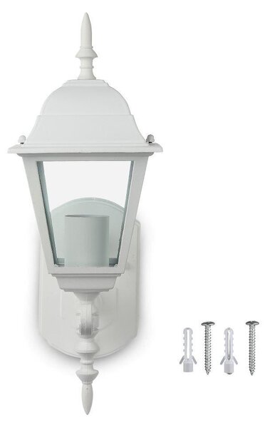 V-TAC régi stílusú 40 cm magas kültéri fali lámpa, matt fehér, E27 foglalattal - SKU 7520