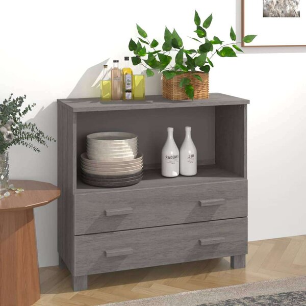 VidaXL világosszürke tömör fenyőfa tálalószekrény 85 x 35 x 80 cm