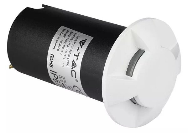 V-TAC 1W 12V kültéri, 4 irányú talajlámpa, fehér, IP67 90°, hideg fehér - SKU 1471