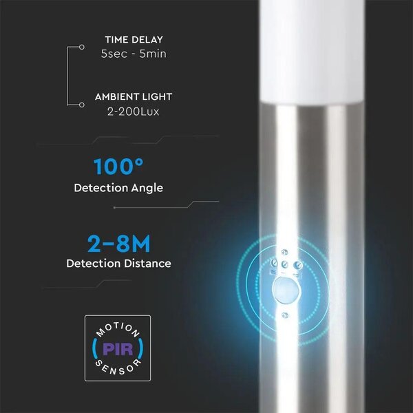 V-TAC kültéri, mozgásérzékelős állólámpa, 110 cm, E27 foglalattal - SKU 8967