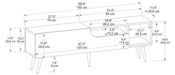 Alba TV-állvány, atlanti fenyő-antracit, 150 cm