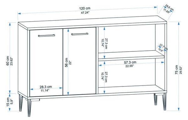 Frezya komód, zafír tölgy-fehér, 120 cm