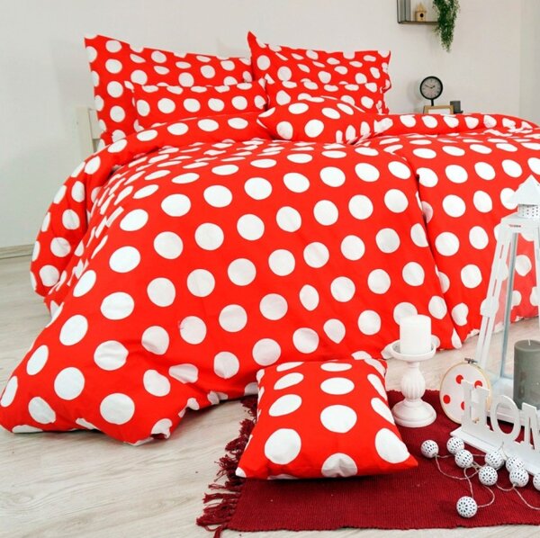 EMI Dots piros ágyneműhuzat, A standard egyszemélyes ágy szett tartalma: 1x 140x200 + 1x 70x90