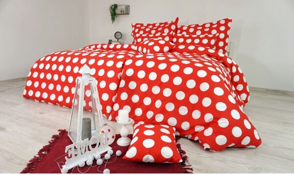EMI Dots piros ágyneműhuzat, A standard egyszemélyes ágy szett tartalma: 1x 140x200 + 1x 70x90