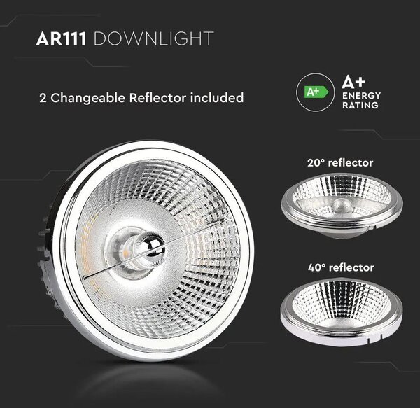 V-TAC süllyeszthető AR111 LED mélysugárzó lámpa 20W meleg fehér 40°/20° - SKU 2792