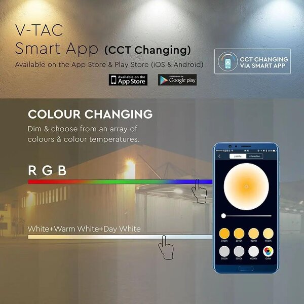 V-TAC 20W, fehér, bluetooth-os okos LED reflektor, RGB+CCT - SKU 5984