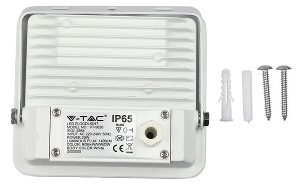 V-TAC 20W, fehér, bluetooth-os okos LED reflektor, RGB+CCT - SKU 5984