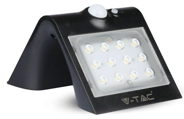 V-TAC napelemes, mozgásérzékelős LED reflektor, fekete, 1.5W természetes fehér - SKU 8277