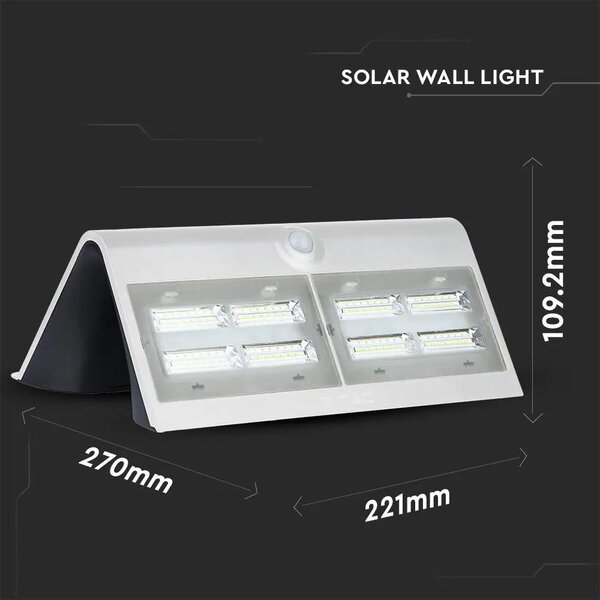 V-TAC napelemes, mozgásérzékelős LED reflektor, fehér, 7W természetes fehér - SKU 8278