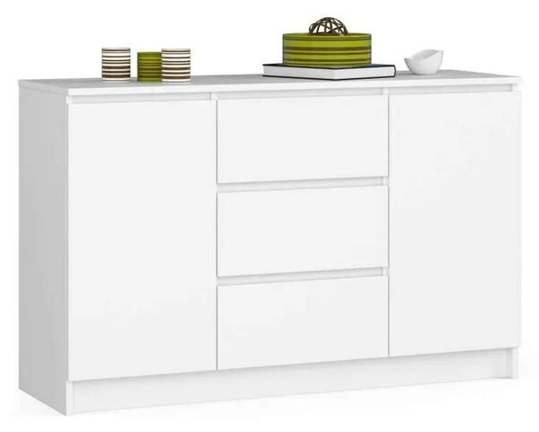 Akord K016 CLP Fehér Komód - 120 cm - 3 Fiókos Tárolóegység