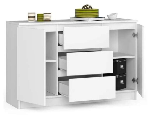Akord K016 CLP Fehér Komód - 120 cm - 3 Fiókos Tárolóegység