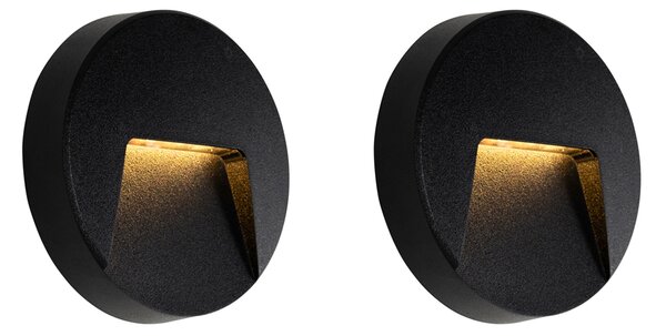 2 db fekete kerek kültéri fali lámpa szett LED-del IP65 - Gem