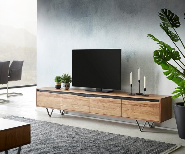 DELIFE TV szekrény Stonegrace 220x35 cm akác természetes 4 ajtós természetes él